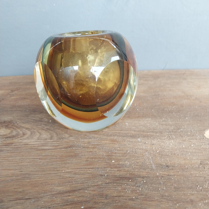 AMBER GLASS ROUND CANDLE HOLDER MODERN