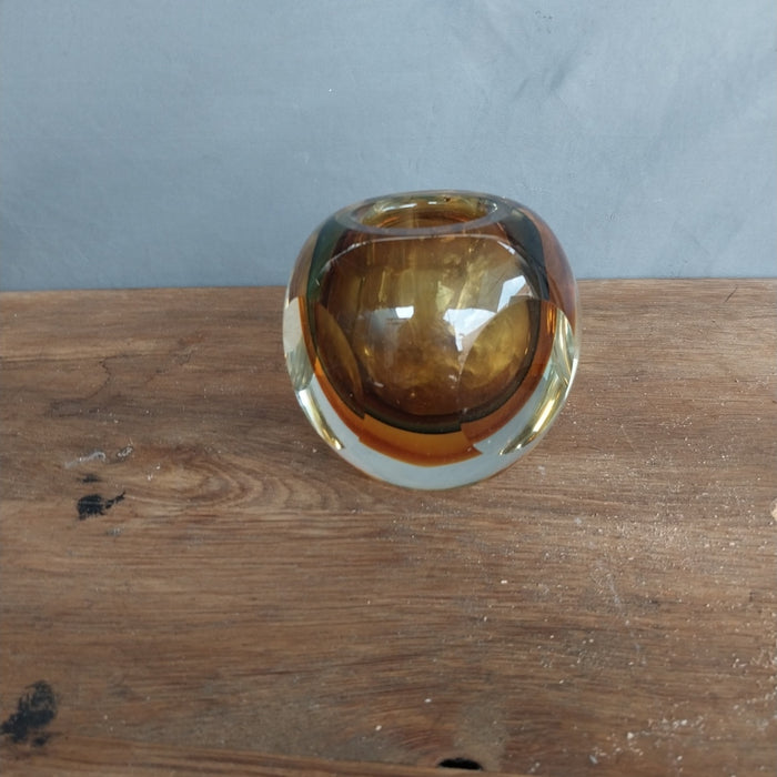 AMBER GLASS ROUND CANDLE HOLDER MODERN