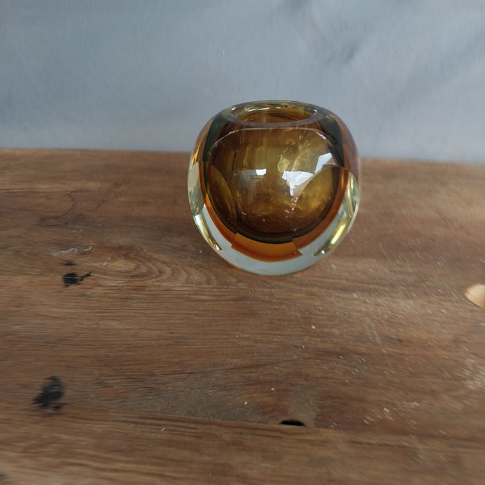 AMBER GLASS ROUND CANDLE HOLDER MODERN