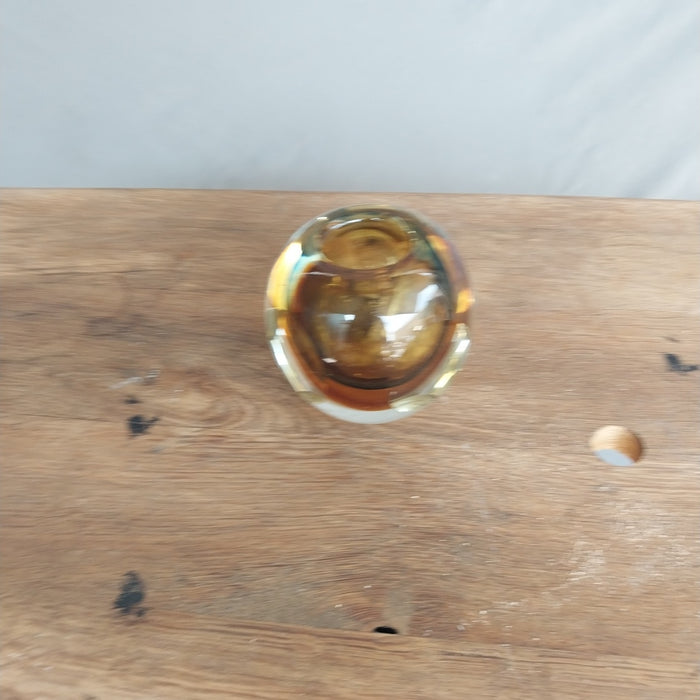 AMBER GLASS ROUND CANDLE HOLDER MODERN