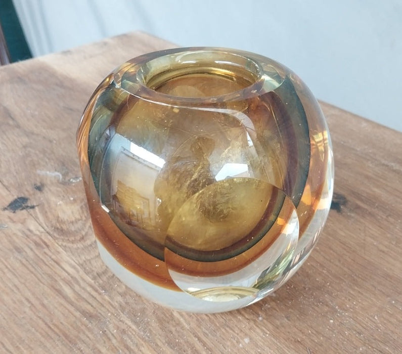 AMBER GLASS ROUND CANDLE HOLDER MODERN