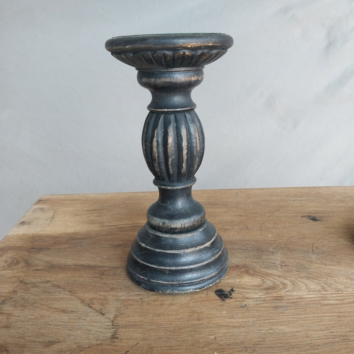 SHORT WOOD BLACK CANDLE STICK