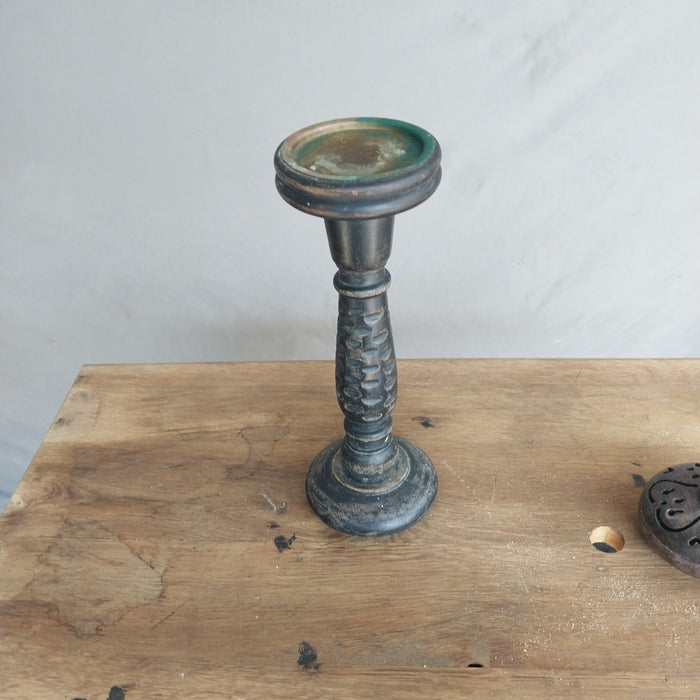 TALL WOOD BLACK TABLE TOP CANDLE STICK