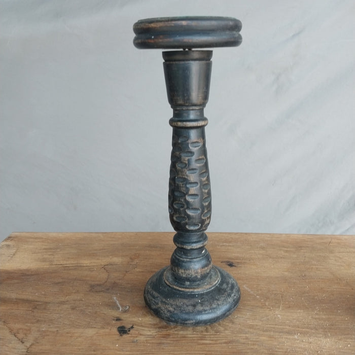 TALL WOOD BLACK TABLE TOP CANDLE STICK
