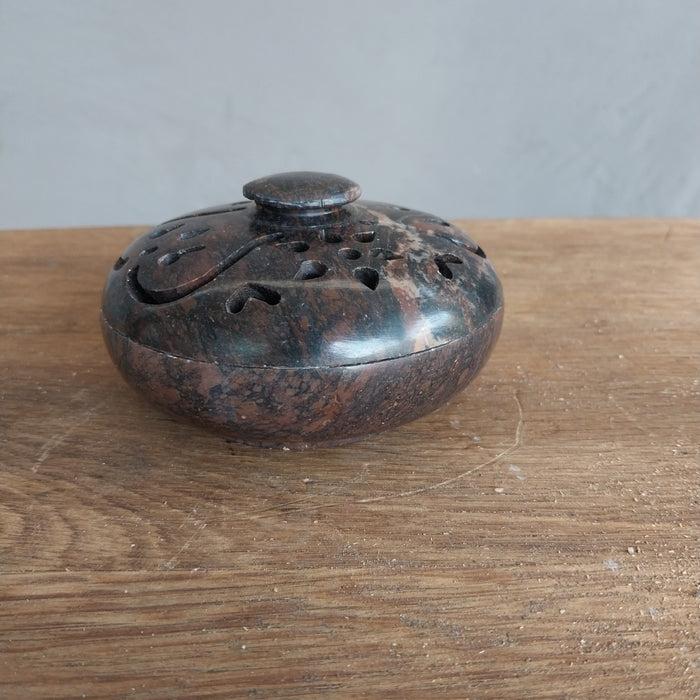 ROUND BROWN STONE BOX WITH LID