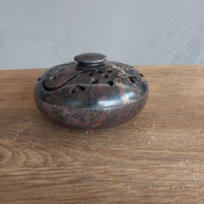 ROUND BROWN STONE BOX WITH LID