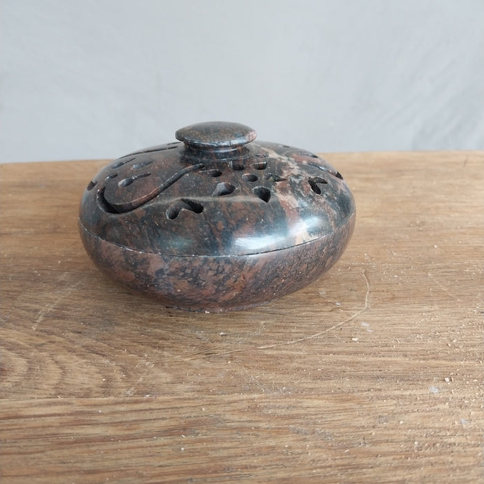 ROUND BROWN STONE BOX WITH LID