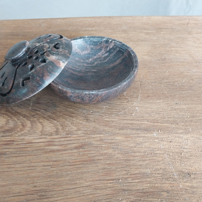 ROUND BROWN STONE BOX WITH LID