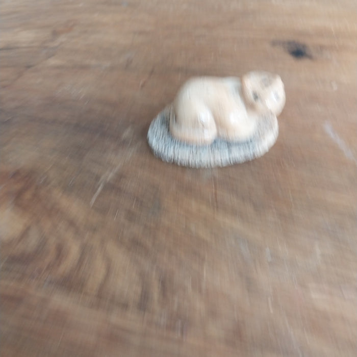 TINY CARVED CAT ON A STUMP