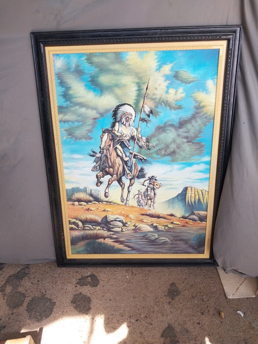 LARGE NATIVE AMERICAN INDIAN OIL PAINTING
