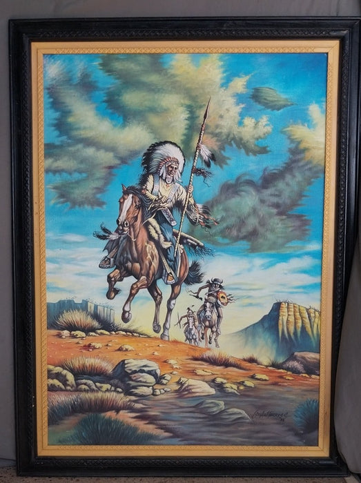 LARGE NATIVE AMERICAN INDIAN OIL PAINTING