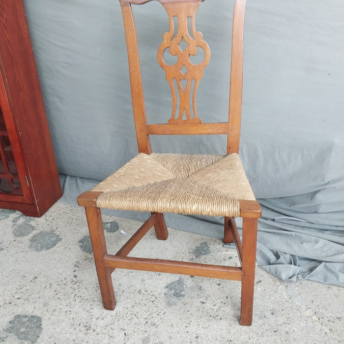 18th CENTURY COUNTRY CHIPPENDALE CHAIR WITH RUSH SEAT