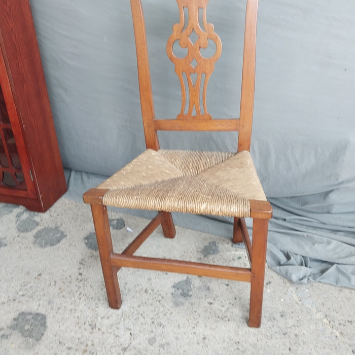 18th CENTURY COUNTRY CHIPPENDALE CHAIR WITH RUSH SEAT