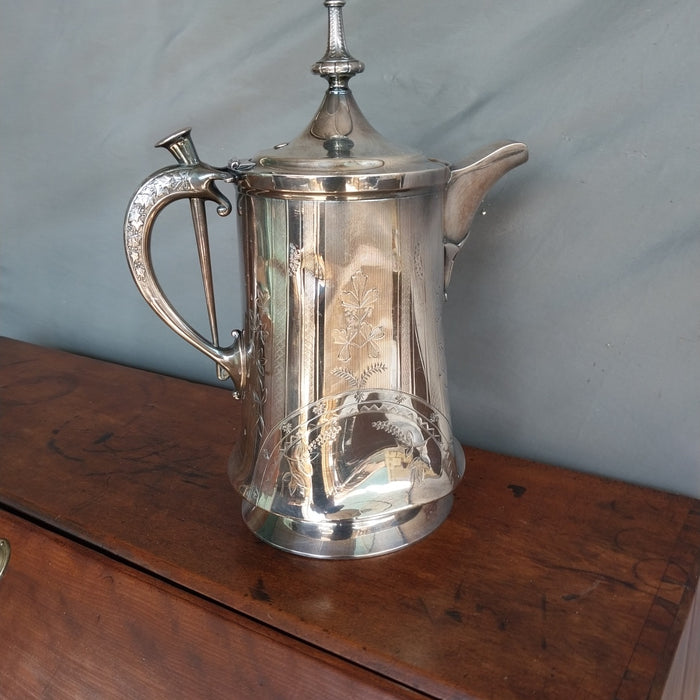 EMBOSSED SILVER PLATE ASTHETIC MOVEMENT WATER PITCHER-AS FOUND