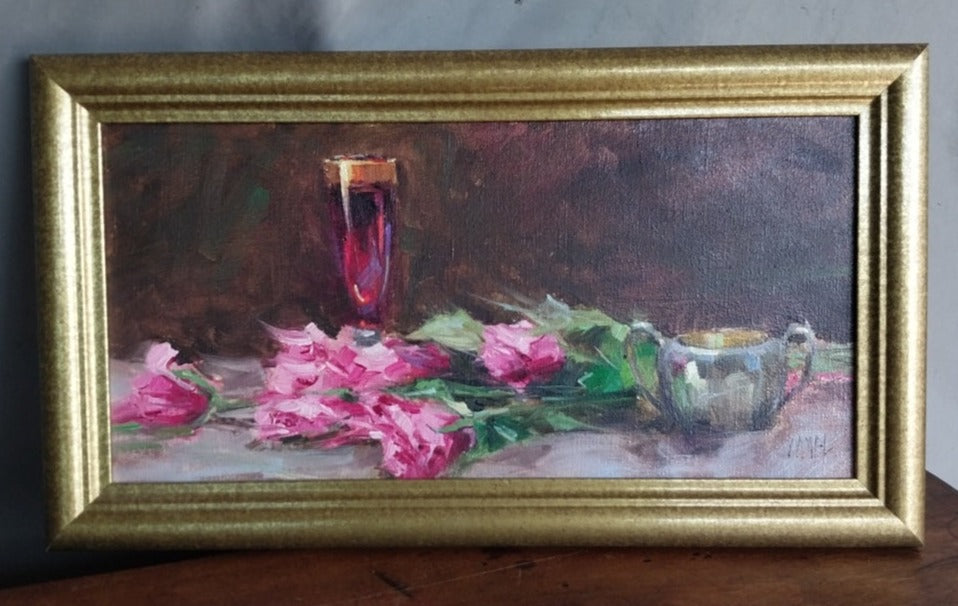 SMALL STILL LIFE OIL PAINTING WITH ROSES