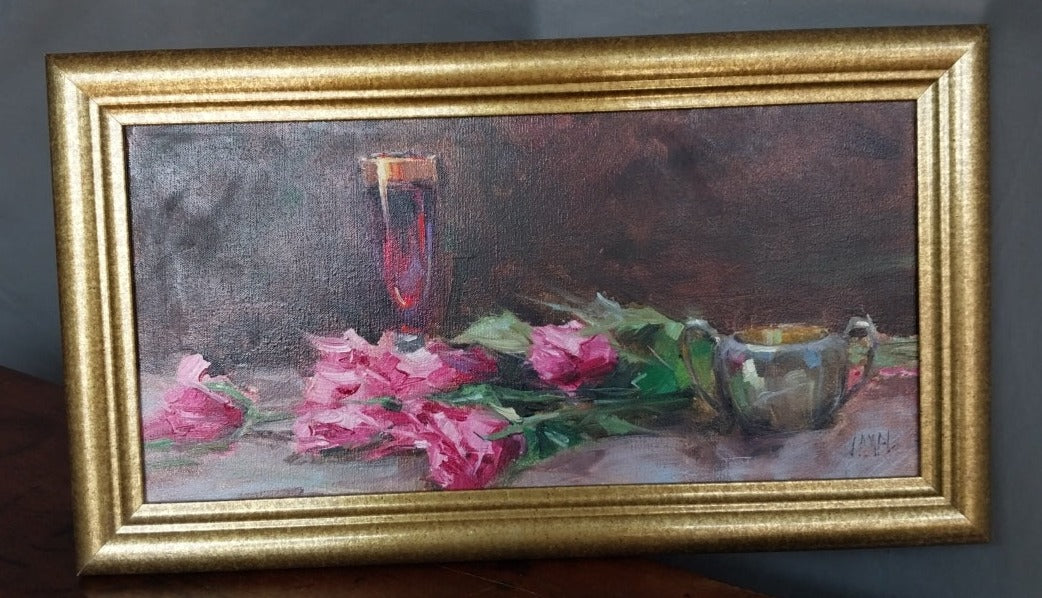 SMALL STILL LIFE OIL PAINTING WITH ROSES