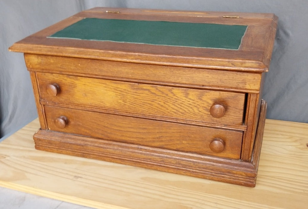 OAK WRITING SLOPE WITH 2 DRAWERS