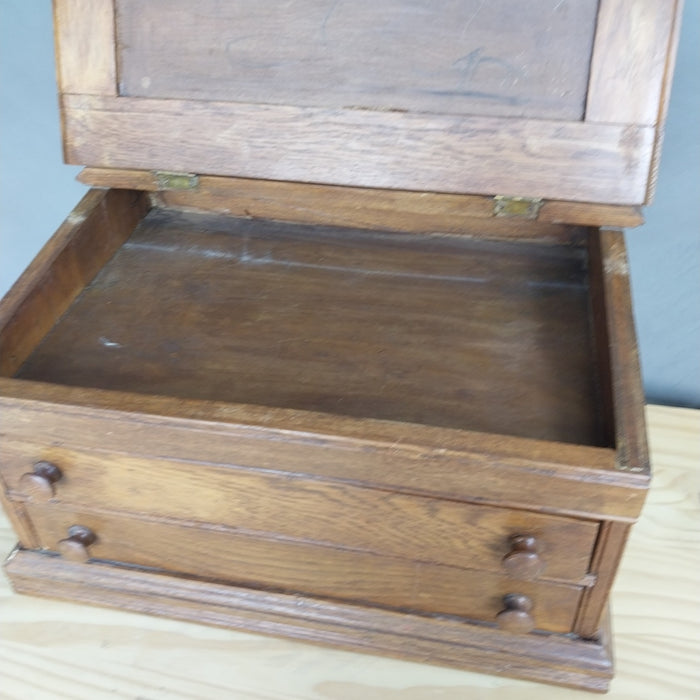 OAK WRITING SLOPE WITH 2 DRAWERS