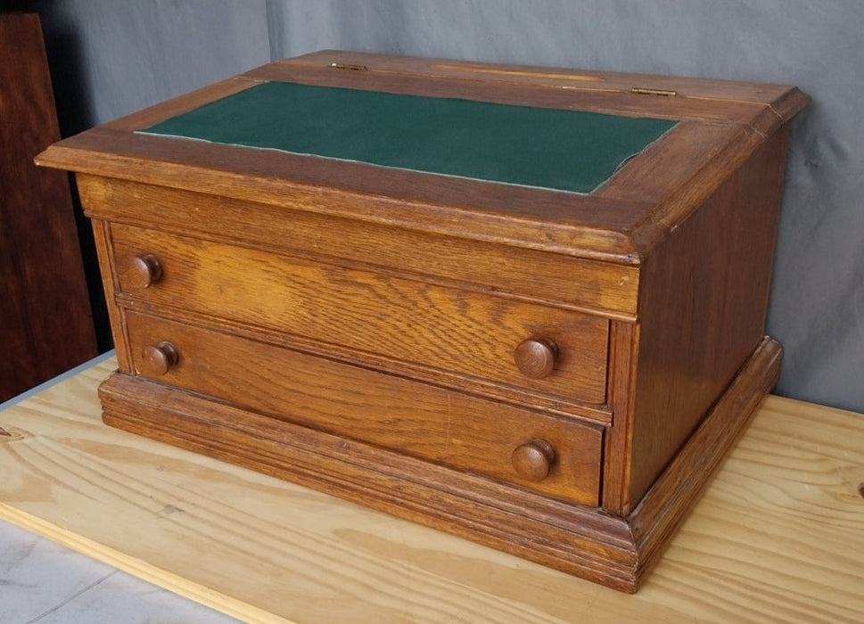 OAK WRITING SLOPE WITH 2 DRAWERS