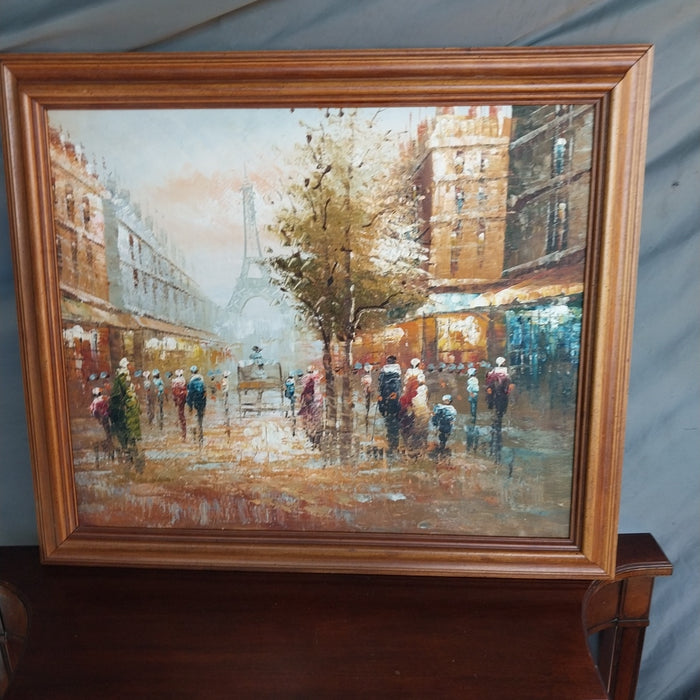 MID CENTURY OL PAINTING OF PARIS STREET SCENE