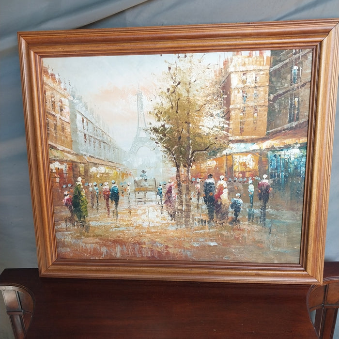 MID CENTURY OL PAINTING OF PARIS STREET SCENE