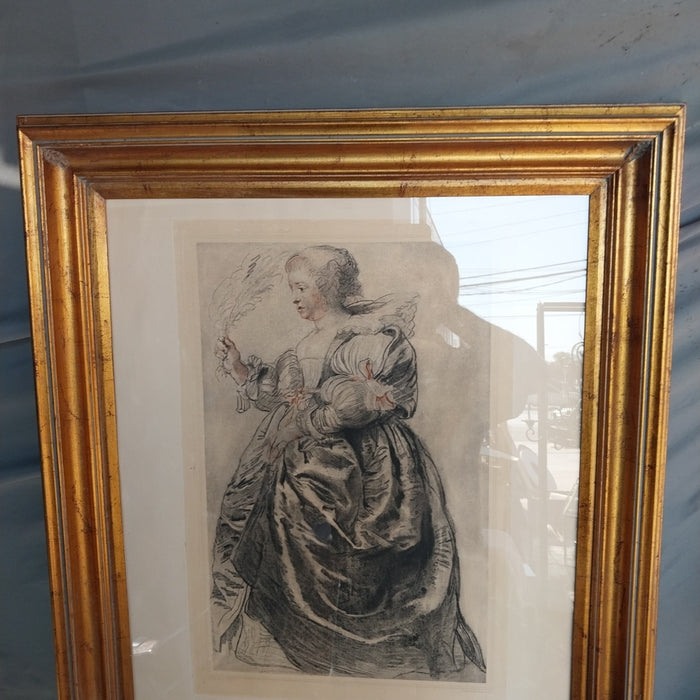 FRAMED 19TH CENTURY HAND COLORED PRINT IN FRAME-STAMPED LE LOURVE