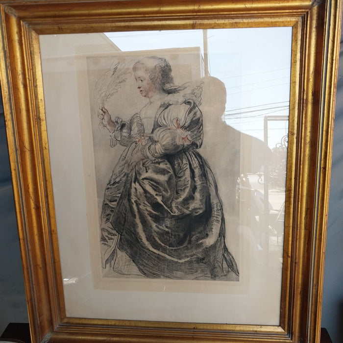 FRAMED 19TH CENTURY HAND COLORED PRINT IN FRAME-STAMPED LE LOURVE