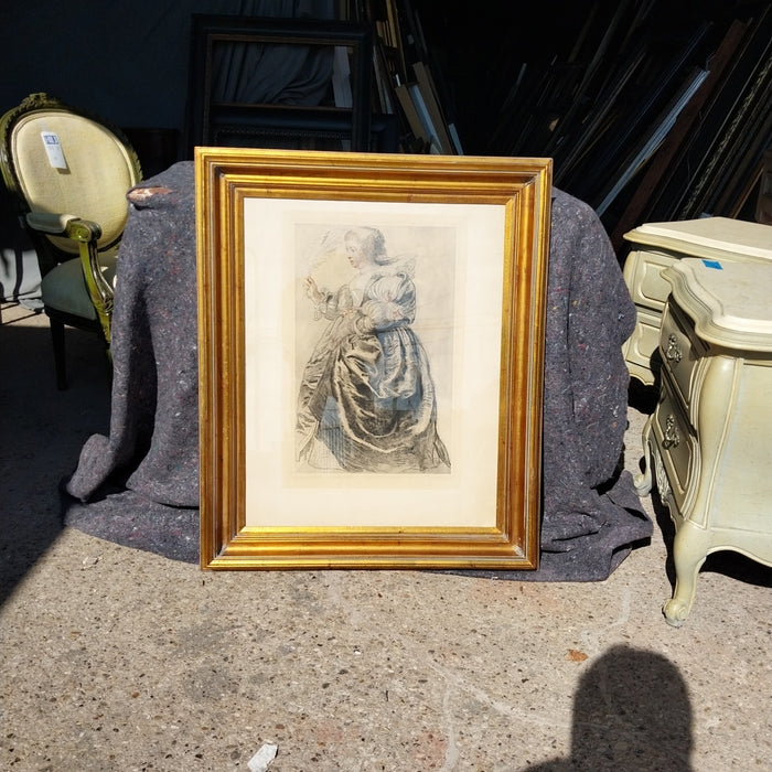 FRAMED 19TH CENTURY HAND COLORED PRINT IN FRAME-STAMPED LE LOURVE