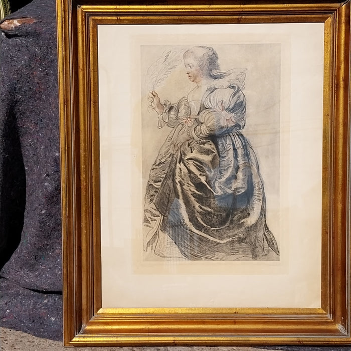 FRAMED 19TH CENTURY HAND COLORED PRINT IN FRAME-STAMPED LE LOURVE