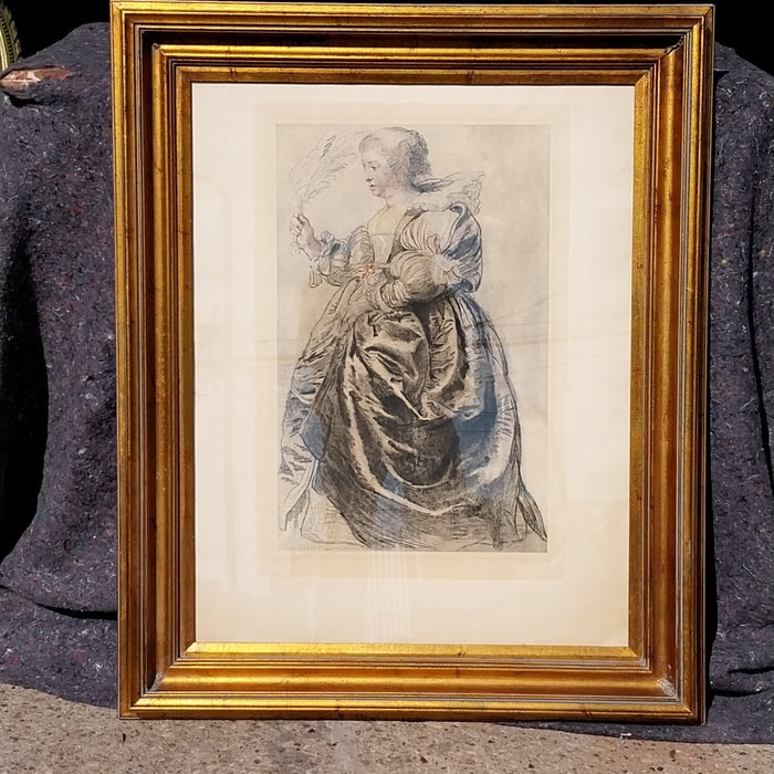 FRAMED 19TH CENTURY HAND COLORED PRINT IN FRAME-STAMPED LE LOURVE