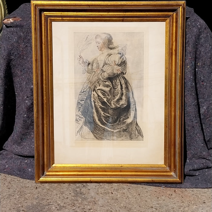 FRAMED 19TH CENTURY HAND COLORED PRINT IN FRAME-STAMPED LE LOURVE