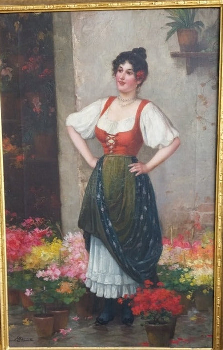 GILT FRAMED ITALIAN OIL PAINTING OF A YOUNG CONFIDENT LADY-  SIGNED