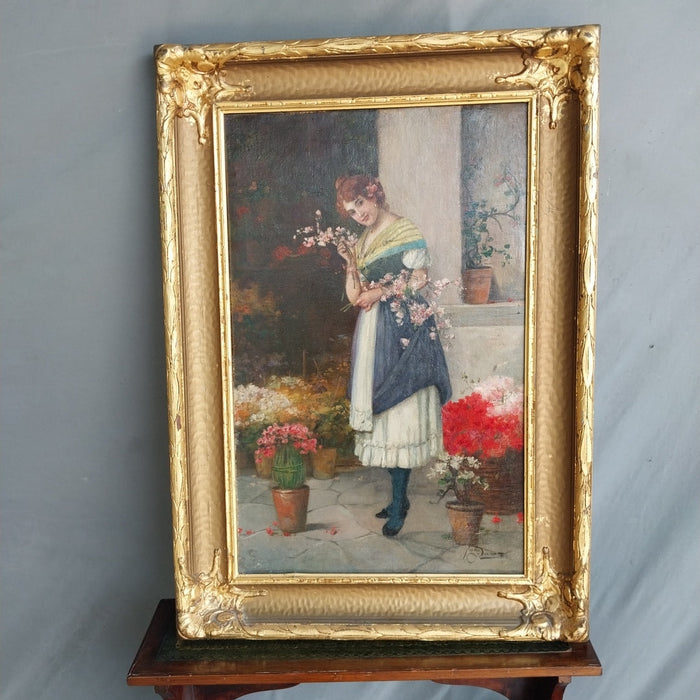 GILT FRAMED ITALIAN OIL PAINTING OF A YOUNG DEMUR LADY  SIGNED