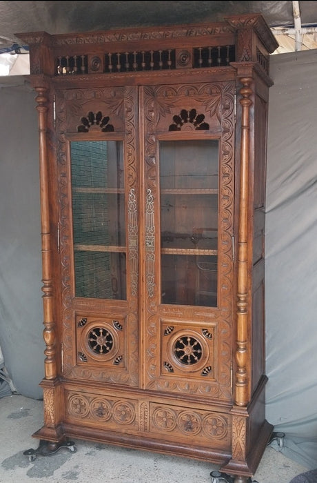 CARVED BRITTANY OAK BOOKCASE