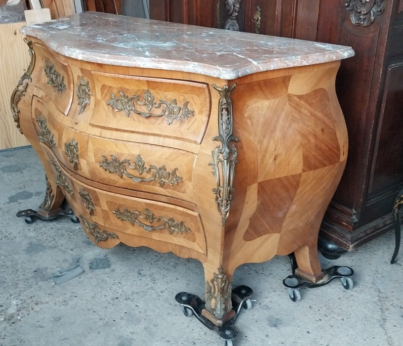 LARGE MARBLE TOP BOMBE CHEST