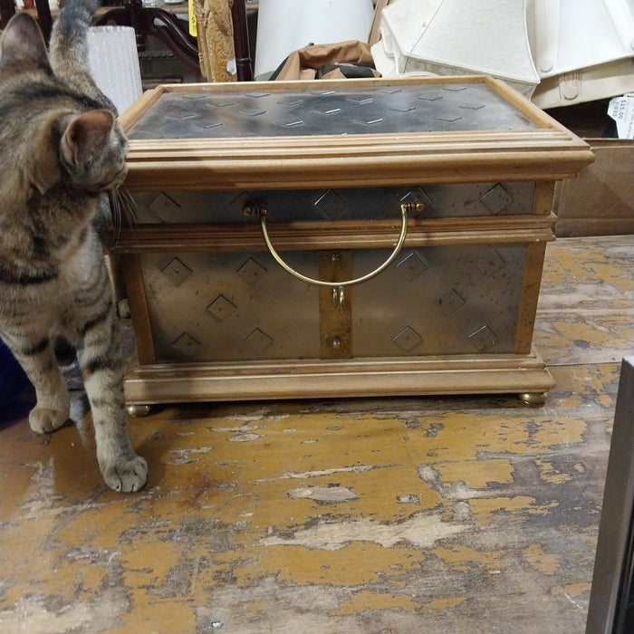 DECORATIVE WOOD BOX WITH METAL OVERLAY