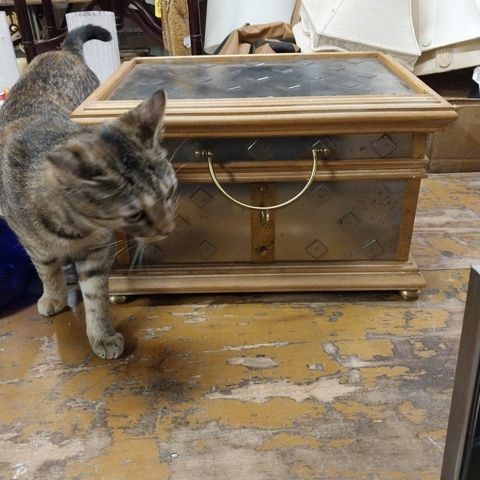 DECORATIVE WOOD BOX WITH METAL OVERLAY