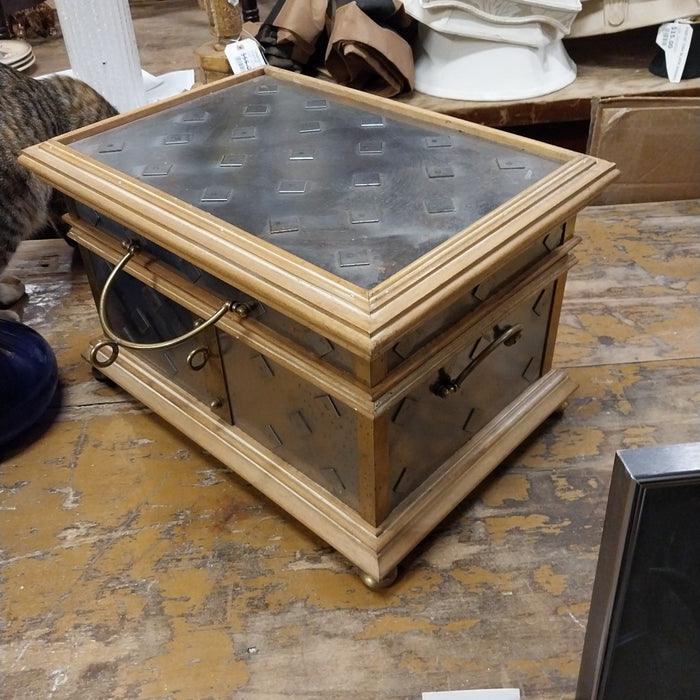 DECORATIVE WOOD BOX WITH METAL OVERLAY