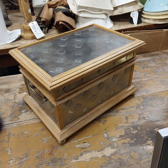 DECORATIVE WOOD BOX WITH METAL OVERLAY