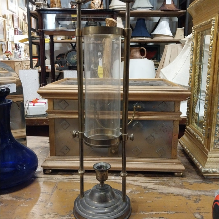 TALL BRASS CANDLE STAND WITH GLASS GLOBE