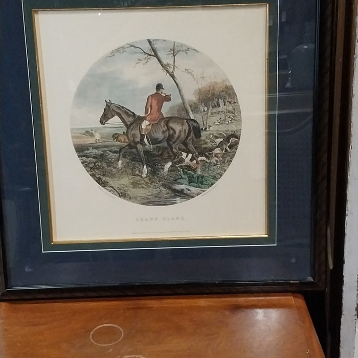 FRAMED COLOR ENGRAVING OF A FOX HUNT RIDER