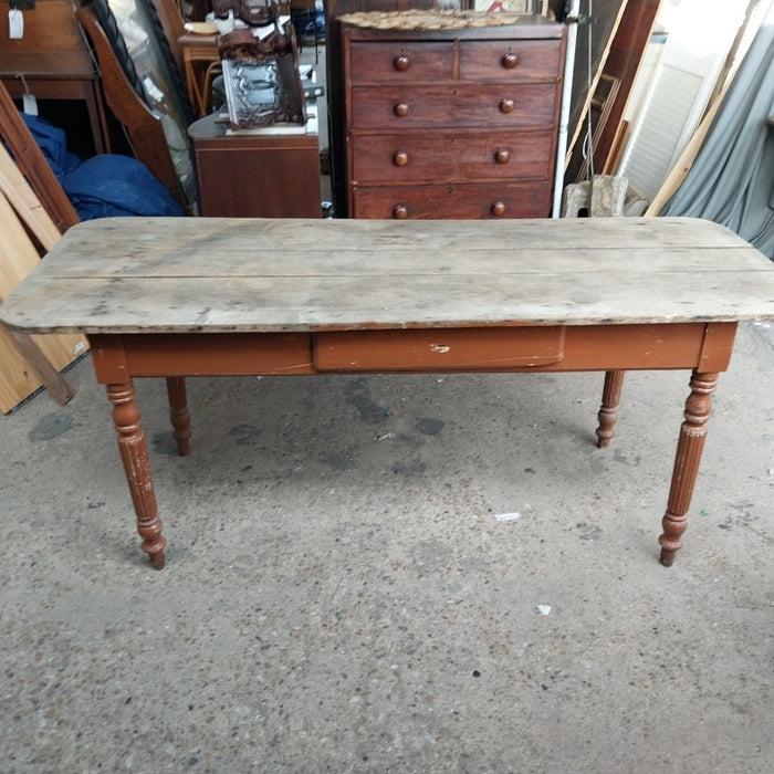 PAINTED PINE WORK TABLE WITH DRAWER AND REEDED LEGS