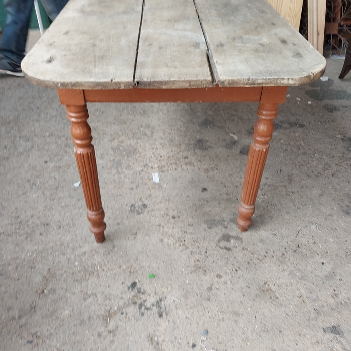 PAINTED PINE WORK TABLE WITH DRAWER AND REEDED LEGS