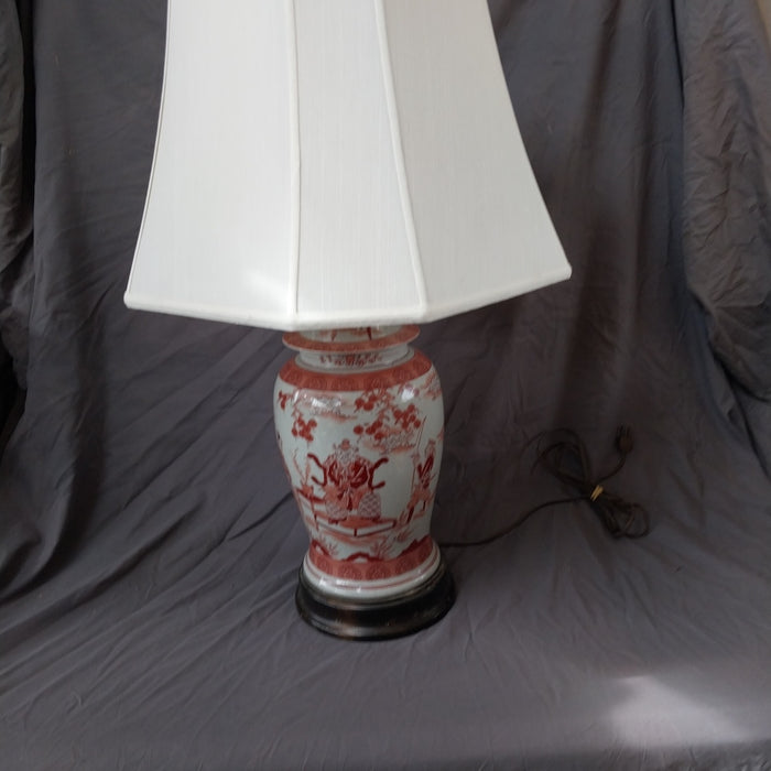 1900'S GINGER JAR LAMP WITH SHADE-IRON OXIDE PAINT
