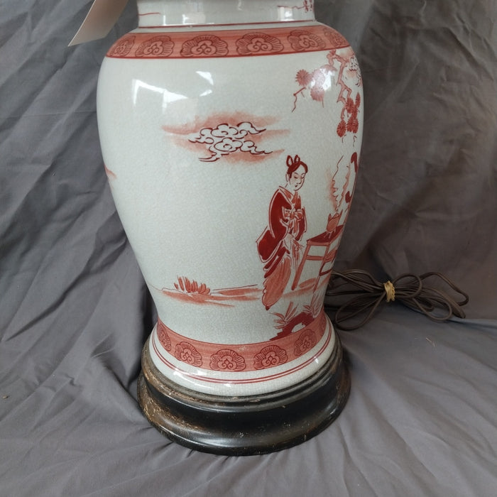 1900'S GINGER JAR LAMP WITH SHADE-IRON OXIDE PAINT