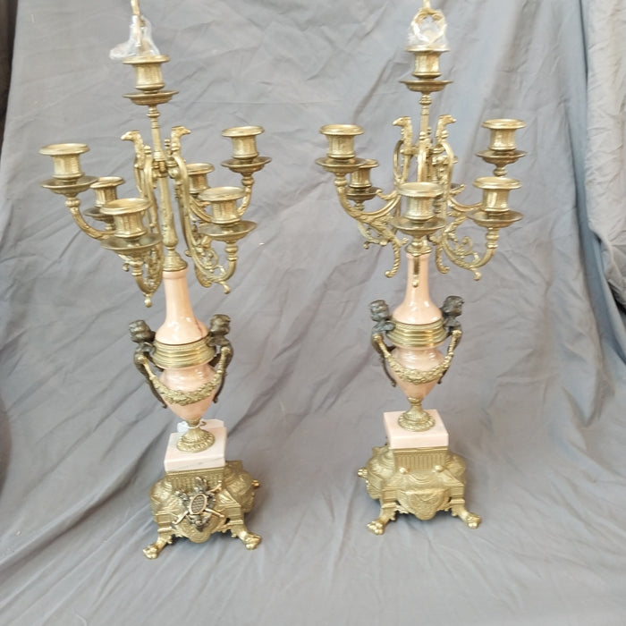 PAIR OF LOUIS XVI STYLE BRONZE AND MARBLE CANDLABRA