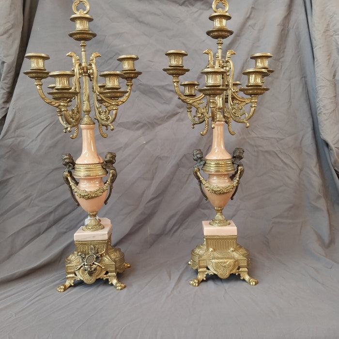 PAIR OF LOUIS XVI STYLE BRONZE AND MARBLE CANDLABRA