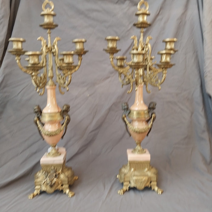 PAIR OF LOUIS XVI STYLE BRONZE AND MARBLE CANDLABRA