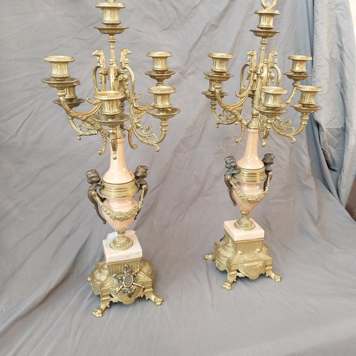 PAIR OF LOUIS XVI STYLE BRONZE AND MARBLE CANDLABRA