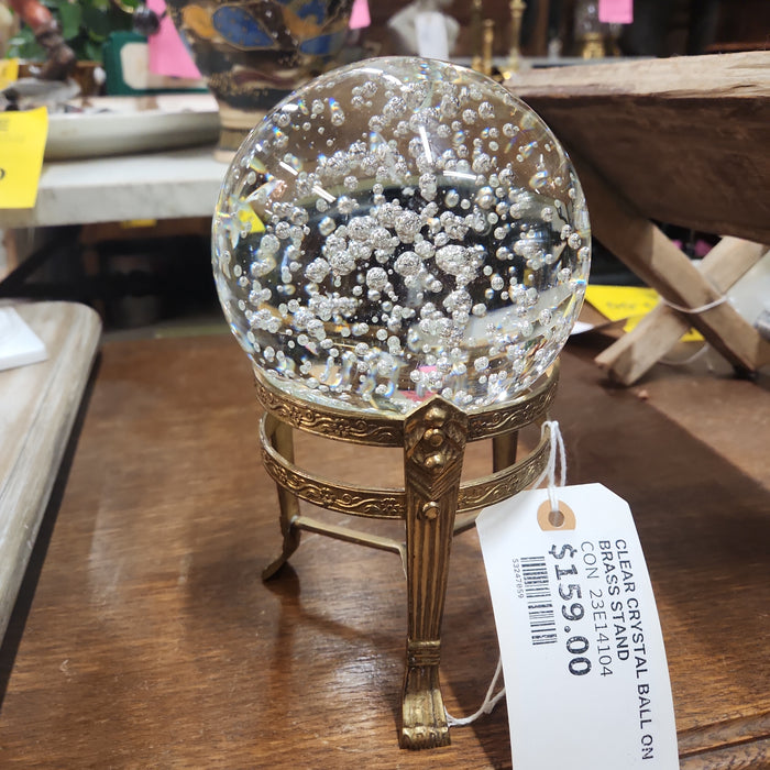 CLEAR CRYSTAL BALL ON BRASS STAND